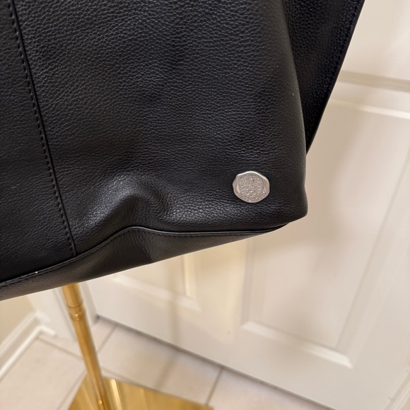 Vince Camuto Tote Black Leather/Suede, Gun Metal Grommets Accents